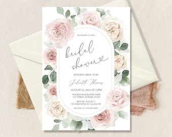 Rose Garden Bridal Shower Invitation, Pink Floral Roses Bridal Shower Invite, Editable Bridal Shower Template, Bridal Shower Invitation