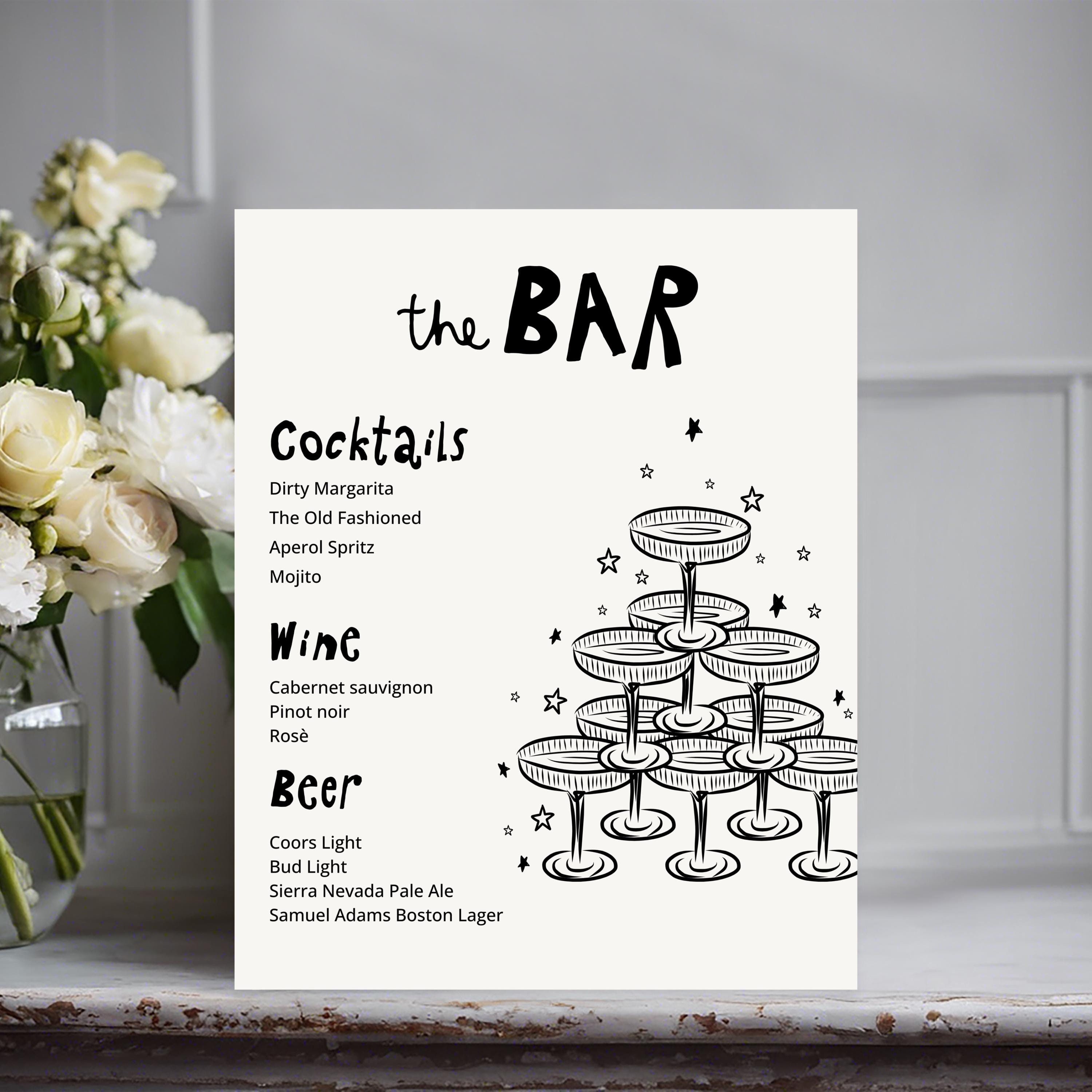 Drinks Menu Template Printable, Wedding Drink Menu, Drinks Simple Menu ...