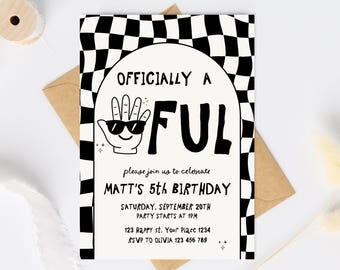 Officially a Handful Birthday Invitation | Editable 5th Birthday Cool Sunglasses Invite | 5th birthday invitation | High five invite