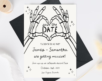 Til Death Do Us Part Invite, Halloween wedding Save The Date Gothic Save The Date Invite Template, Editable Spooky Save The Date Card Scary