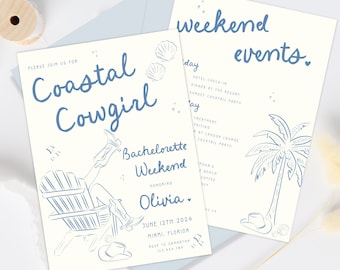 Coastal Cowgirl Bachelorette Party Invitation, 30A Bachelorette Invitation and Itinerary Template, Cowgirl Beach Bachelorette Party Invite