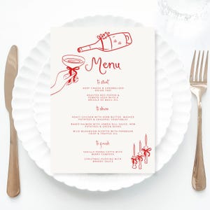 Christmas Menu Template printable, Hand drawn line art Christmas food menu red, Whimsical menu scribble, Holiday Menu Template Printable