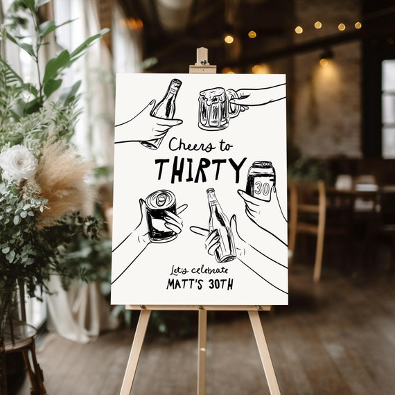 30th Birthday welcome sign Template, Male 30th birthday sign, Cheers to 30 Years welcome sign, Beer Thirty welcome poster template Beer 30th