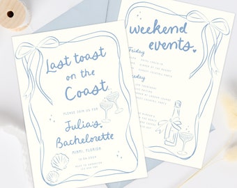 Coastal Last Toast On The Coast, 30A Bachelorette Invitation and Itinerary Template, Beach Bachelorette Party Invite, Printable Itinerary