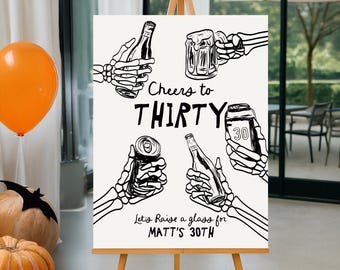 30th Birthday welcome sign Template, Male 30th birthday sign, Beer Cheers to 30 Years welcome sign, adult Halloween Booze Birthday Decor