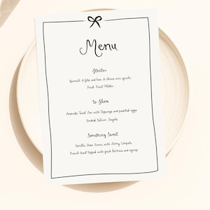 Minimal Wedding Menu Template, Bow Menu Template, Editable Wedding Menu, Modern Printable Reception Menu, Elegant Menu Card, DIY Wedding