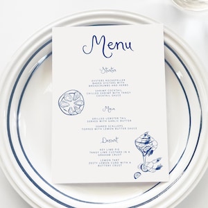 Seafood Menu Template, Editable Seafood Menu Card, Printable Seafood Dinner Menu for Weddings and Events, Oysters and Shrimp Cocktail prawns