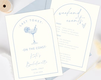 Coastal Last Toast On The Coast, 30A Bachelorette Invitation and Itinerary Template, Beach Bachelorette Party Invite, Printable Itinerary