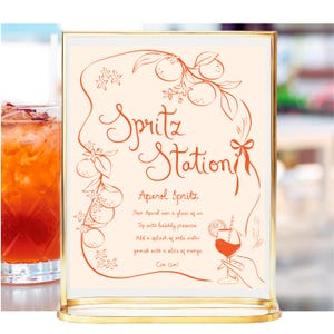 Orange bridal shower Menu Template printable, love at first spritz bridal shower drinks menu orange Spritz Aperol drinks menu bridal shower