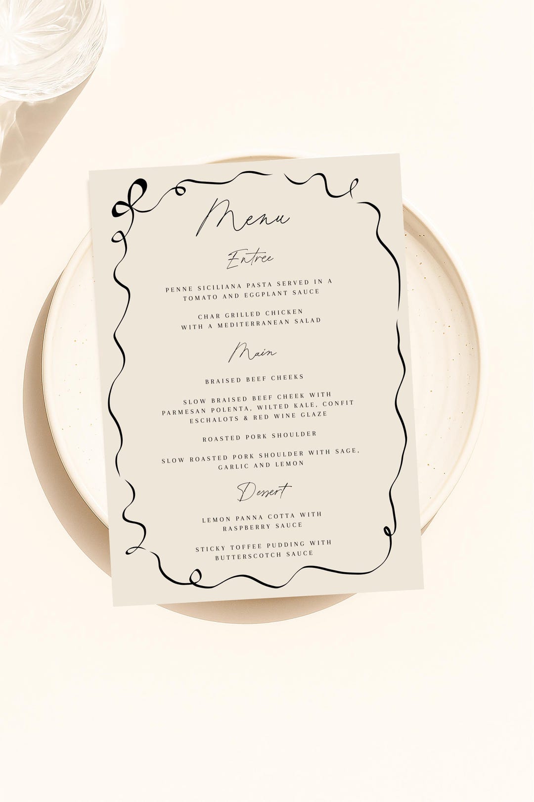 Whimsical Wedding Menu Template Printable, Beige Menu Handwritten ...