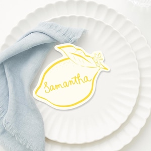 Lemon Place Cards Template Lemon Amalfi Mediterranean table name card Bridal shower Place Card table name card, whimsical lemon placecard