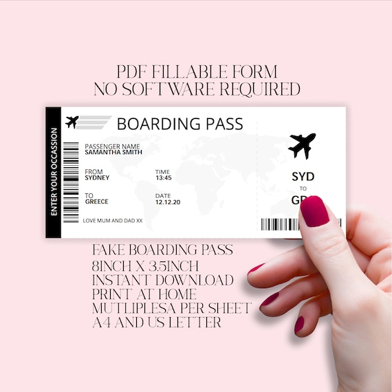 Print-at-home, Boarding Pass, Surprise Trip, Airline Ticket, Flight Gift Voucher, Fake Ticket, Gift coupon, Instant download, Editable PDF