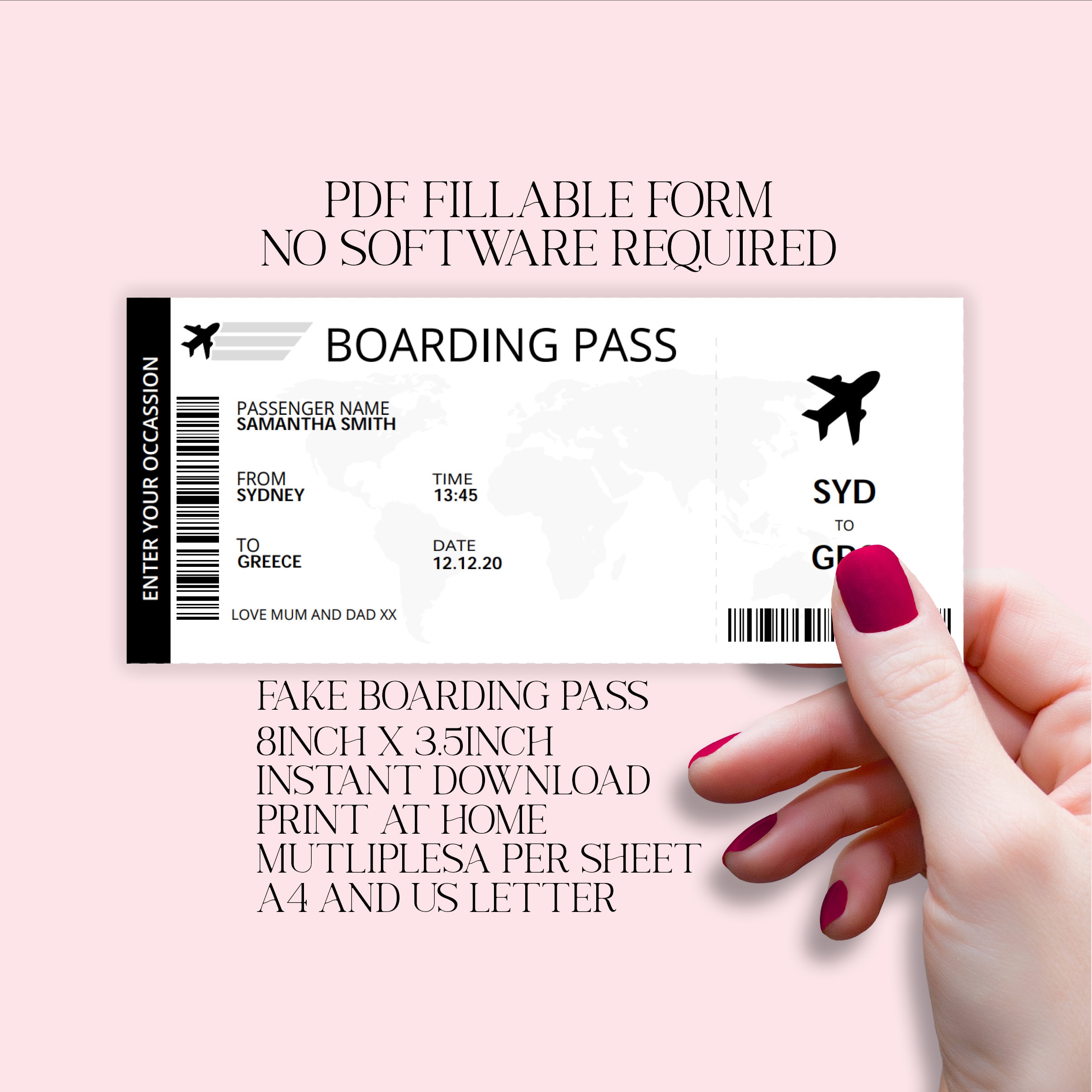 Crintiff - Carte d'embarquement de voyage surprise à personaliser - Ticket  voyage design boarding pass rose avec pochette 