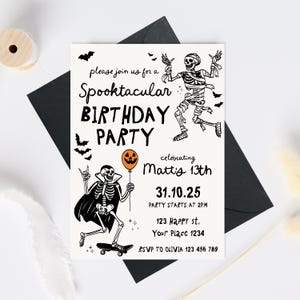 Halloween Birthday Invite, 13th Birthday Invitation Template, Teen kids Halloween Costume Party Invite, Whimsical Halloween Birthday Invite