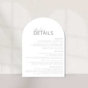 Modern Details Card, Minimalist Wedding Invitation Insert, Enclosure Card, Wedding Website, Accommodation, Editable, Arch Information Card