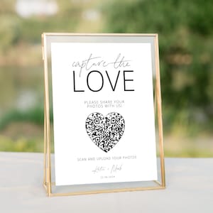 Capture the Love QR code Sign, Modern Wedding Reception Table Sign, Minimalist Wedding Photo Sign, Wedding QR Code, Share the Love