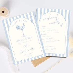 Coastal Last Toast On The Coast, 30A Bachelorette Invitation and Itinerary Template, Beach Bachelorette Party Invite, Printable Itinerary