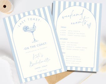 Coastal Last Toast On The Coast, 30A Bachelorette Invitation and Itinerary Template, Beach Bachelorette Party Invite, Printable Itinerary
