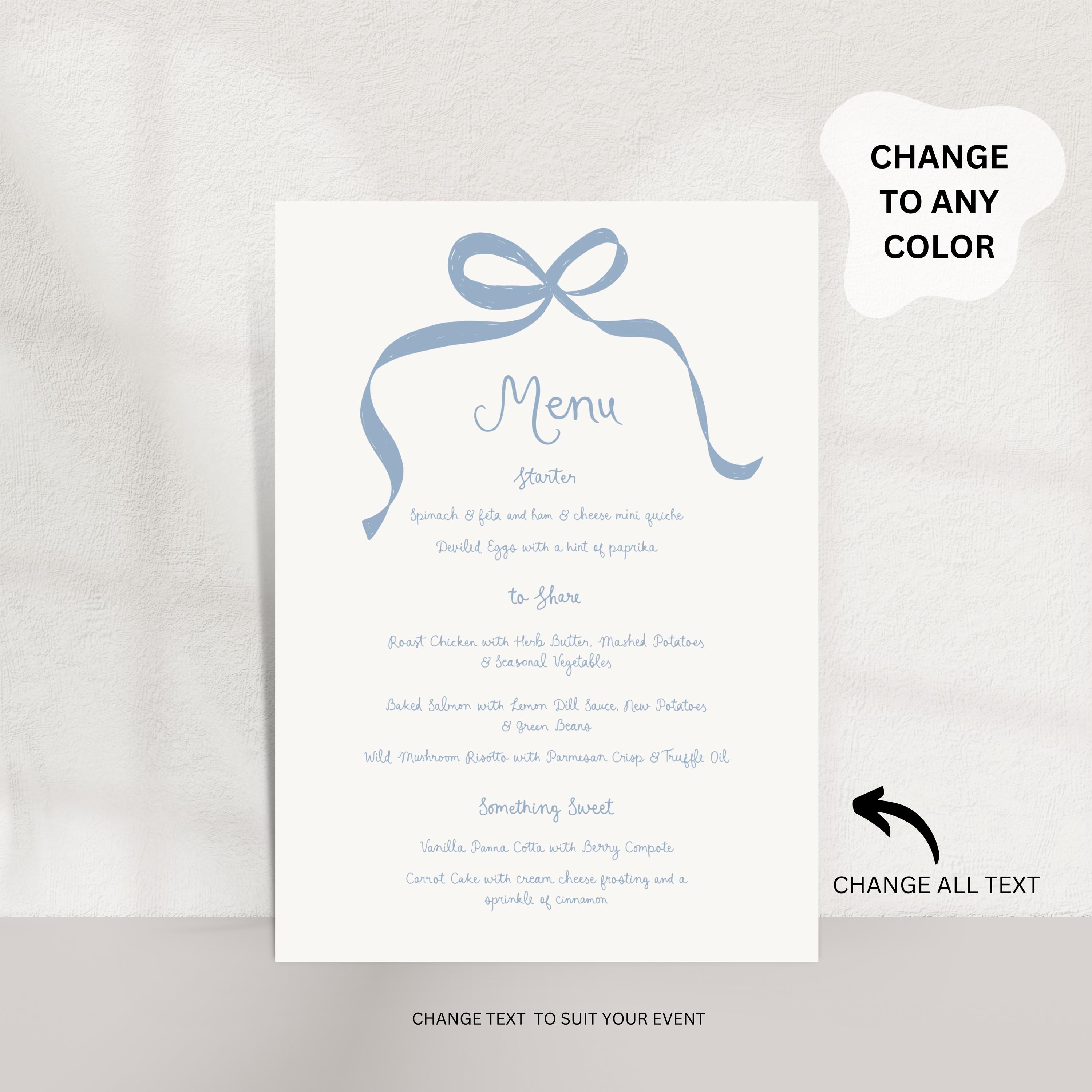 Easter Brunch Menu Template Printable, Blue Kitchen Tea Menu, Easter ...