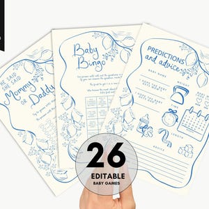 Lemon Baby shower games - Predictions and Advice Baby Shower Games, Whimsical blue bow Border Template Citrus Baby Shower game baby bingo