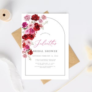 Hot pink bridal shower invitation template, red and pink floral bridal shower invites, blush pink fuchsia magenta summer bridal shower ET195