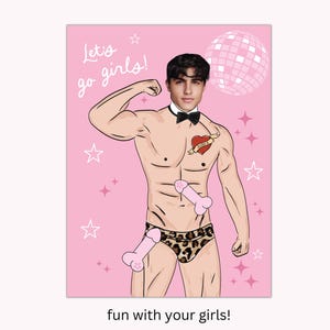Poster del gioco di addio al nubilato rosa, spazzatura di addio al nubilato sul gioco Hunk, appiccica la coda al weekend di addio al nubilato Hunk, gioco da bere per adulti