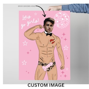 Pink Bachelorette Game Poster, Bachelorette junk on the Hunk Game, Pin the Tail on the Hunk Bachelorette Weekend, Adult drinking game