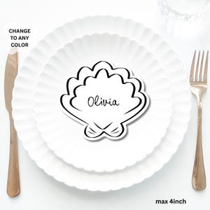 Shell Place Cards Template, Whimsical Place Card, Shell PlaceCard, Shell Editable Table, French inspired drawn place card toast on the coast