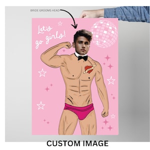 Pink Bachelorette Game Poster, Bachelorette junk on the Hunk Game, Pin the Tail on the Hunk Bachelorette Weekend, Adult drinking game