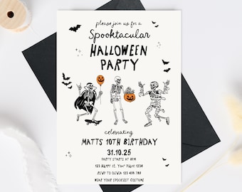 Halloween Birthday Invite, 10th Birthday Invitation Template, Teen kids Halloween Costume Party Invite, Whimsical Halloween Birthday Invite