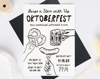 Oktoberfest Invitation Template – Beer Brat Pretzel Party Invite, German Festival Wurst Party, Cheers to Beers Festival Party Invite 30th