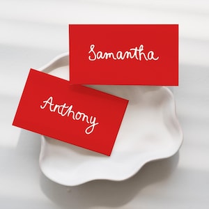 Handwritten Place Cards Template, Whimsical Place Card, Red Place Card, Red Editable Table Name Card bridal shower dinner place card