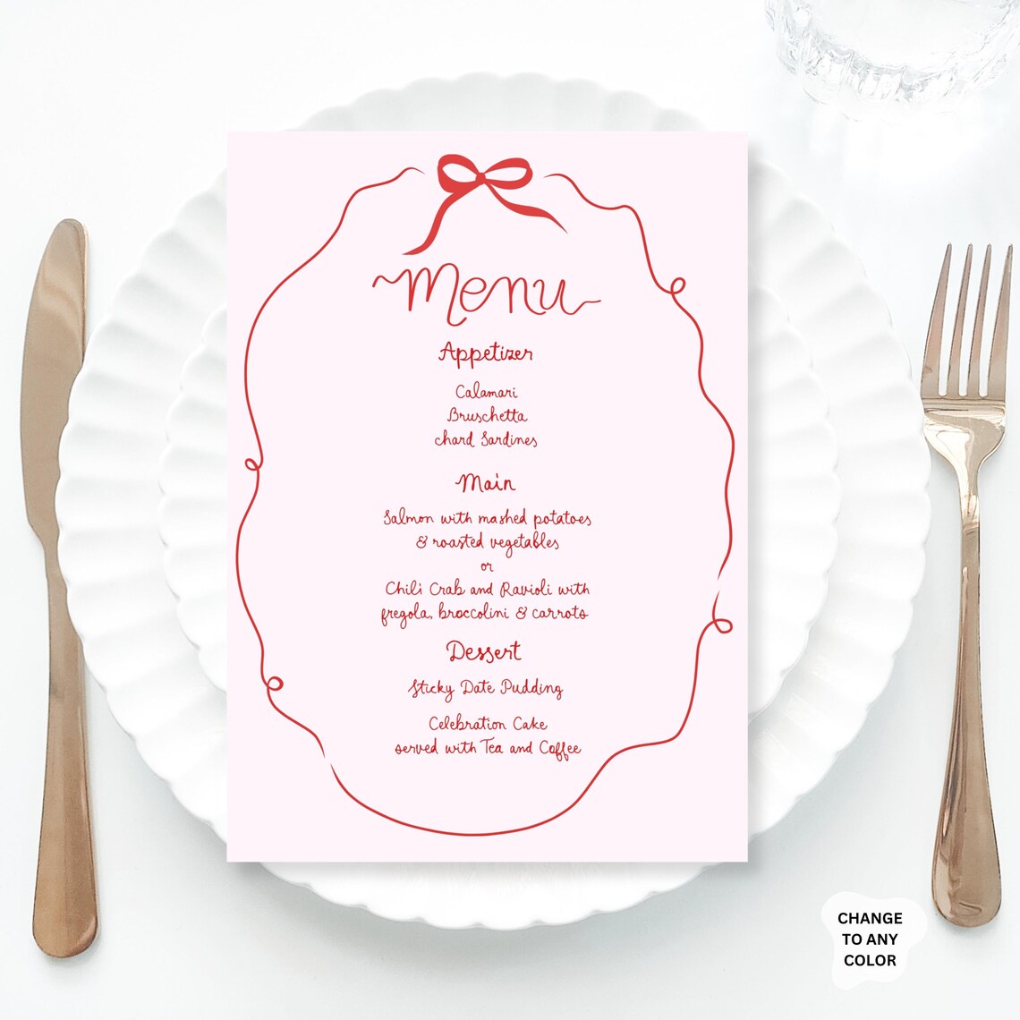 Pink Bridal Shower Menu Template Printable, Hand Drawn Line Art
