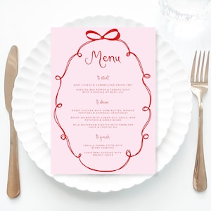Pink Christmas Menu Template printable, Hand drawn line art Christmas food menu, Whimsical menu scribble, Holiday Menu Template Printable