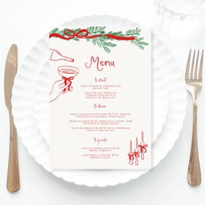 Christmas Menu Template printable, Hand drawn line art Christmas food menu red, Whimsical menu scribble, Holiday Menu Template Printable