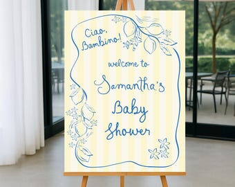 Lemon baby shower sign, Amalfi coast baby shower, Mediterranean bridal shower, lemon welcome sign baby shower Hand drawn Positano sign