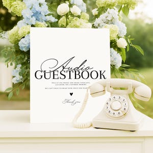 Audio Guest Book Template, Vintage Phone Guest Book Printable Reception Table Sign, Phone Message guest Sign, Wedding audio guestbook sign