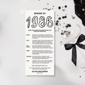 1986 Trivia Birthday Table Decor, Funny 40th Birthday Fun Facts, Icebreaker Game, Rewind to 1986 Party Trivia Printable