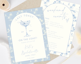 Coastal Last Toast On The Coast, 30A Bachelorette Invitation and Itinerary Template, Beach Bachelorette Party Invite, Printable Itinerary