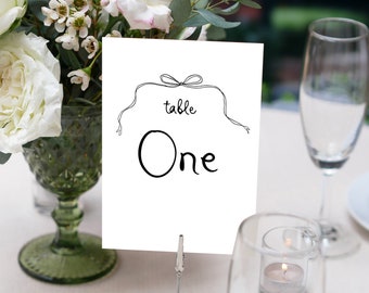Whimsical Table Number Template, Table Numbers, wave bow Table Numbers, Handwritten table number 5x7, Instant Download Table Number