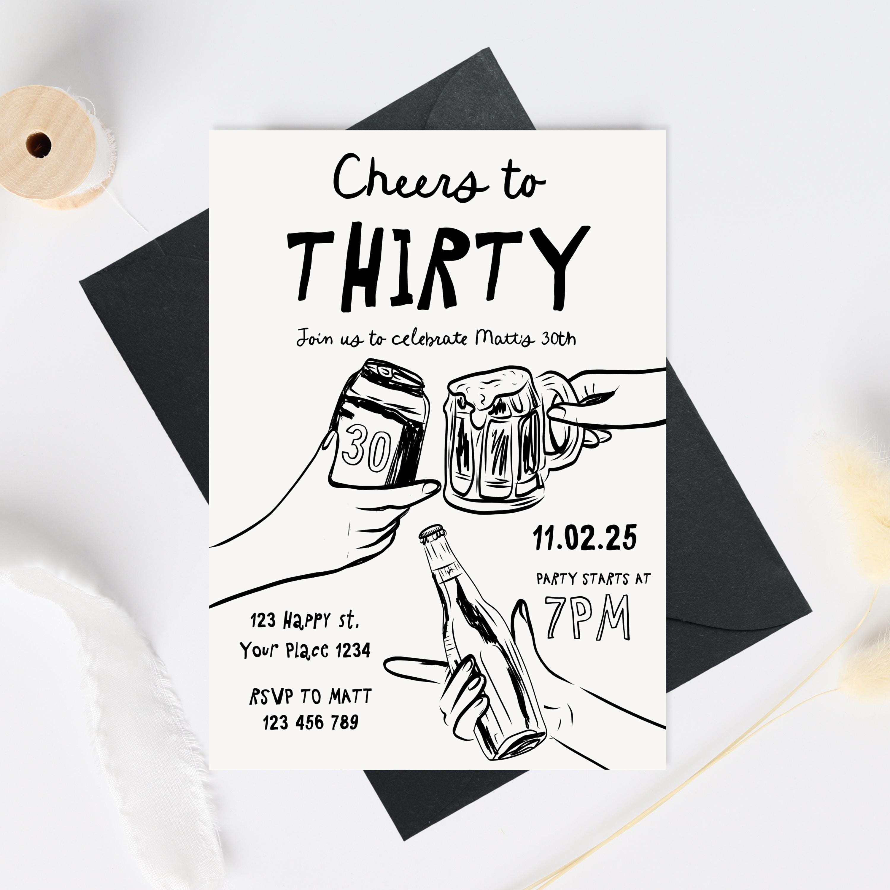 30th Birthday Invitation Template, Male 30th Birthday Invite
