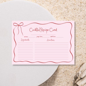 Cocktail recipe card, Red Pink Bridal Shower Recipe Card Cocktail Recipe Request Bachelorette Cocktail recipe additional card