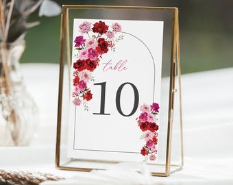 Pink flower Table Number Template, Floral Table Numbers, Printable  Table Numbers bridal shower, 4x6inch, Instant Download Table Number
