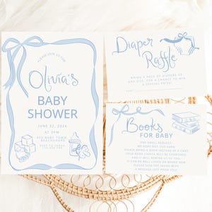 Hand Drawn Baby Shower Invitation Template, Whimsical bow baby shower, Handwritten blue invite Whimsical Baby Brunch Bow Baby Boy invitation