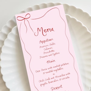 Pink Wedding Menu Template printable, Hand drawn line art illustrated wedding menu, Modern wedding menu pink scribble menu French style