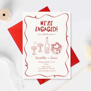 Hand Drawn Engagement Party Invitation Illustration invite, Handwritten Vintage engagement invite, we&#39;re engaged Invite for Engagement Party