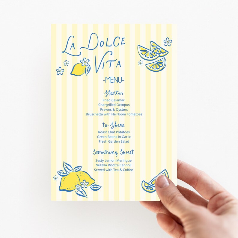 Lemon Bridal Shower Menu Template, Italian Lemon Place Card, Italian ...