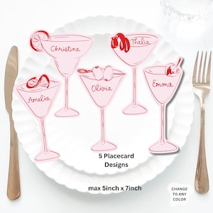 Pink Cocktail Place Cards Template, Whimsical PlaceCard, Martini glass Place Card, Magarita Editable Table, Cocktail Bridal shower placecard