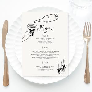 Christmas Menu Template printable, Hand drawn line art Christmas food menu black, Whimsical menu scribble, Holiday Menu Template Printable