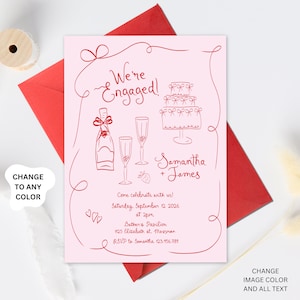 Hand Drawn Engagement Party Invitation Illustration invite, Handwritten Vintage engagement invite, we&#39;re engaged Invite for Engagement Party